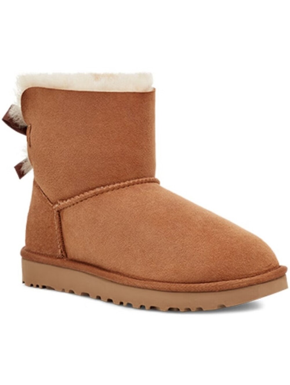 UGG Chestnut Mini Bailey Bow II Boot with Shearling Cuff and Back Bow